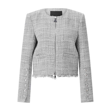 Tweed-Jacke mit glänzenden Details 40 / Silber