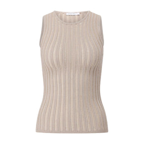 Geripptes Top mit Glitzer III / Beige
