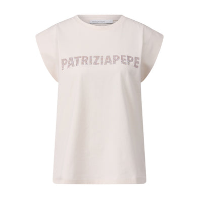 Open-Edge Top mit Strassstein-Logo III / Creme