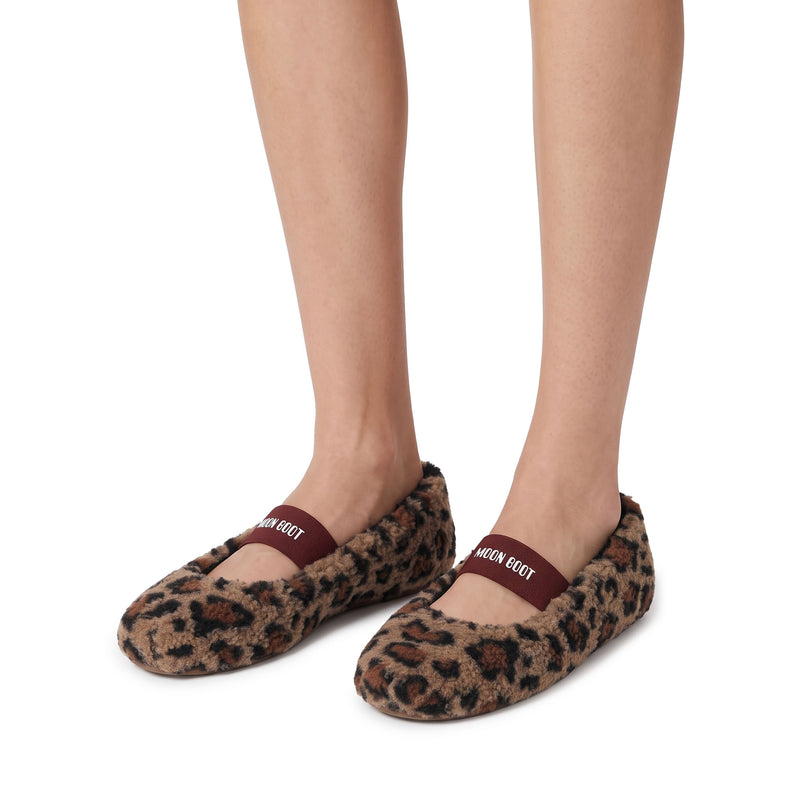 Moonboot Shearling Ballerinas mit Animalprint Damen