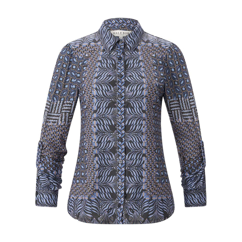 Bluse mit gerafften Ärmeln XL / Blau