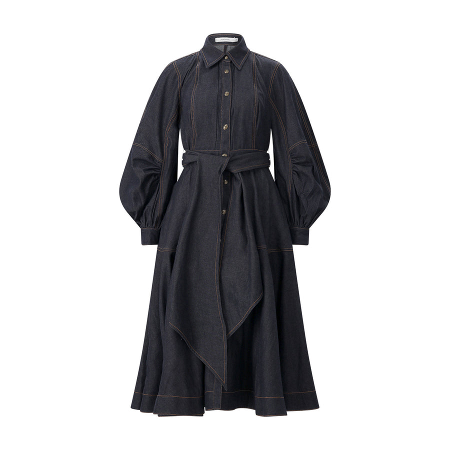 Denimkleid Denim Sash Midi aus Baumwolle 42 / Dunkelblau