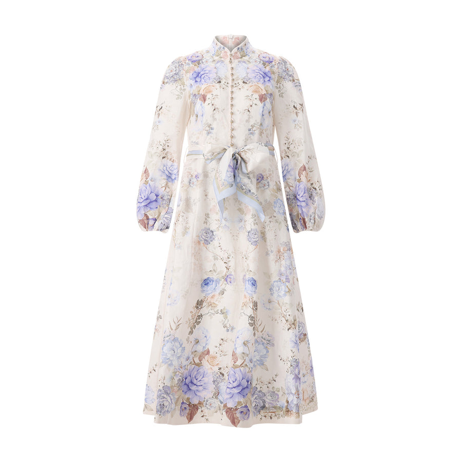 Midikleid Clash Button aus Leinen 42 / Creme