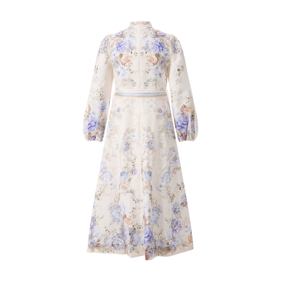 Midikleid Clash Button aus Leinen 42 / Creme