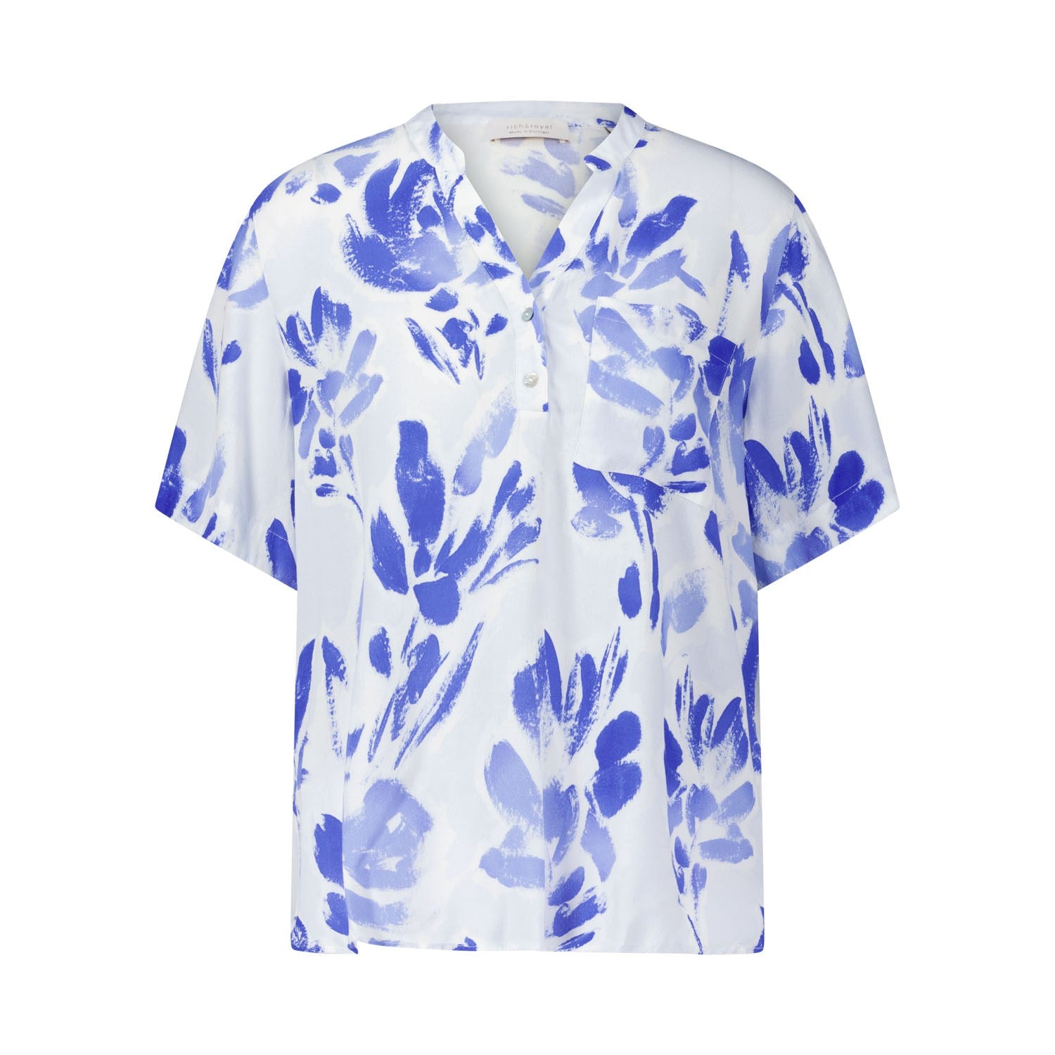 Kurzarm-Bluse mit blauem floralem Print